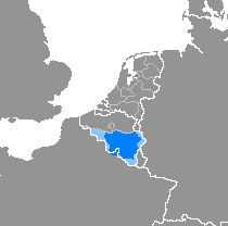Mapa de la distribución geográfica del valón en Bélgica y Francia