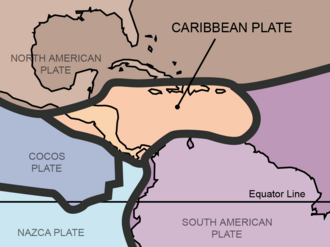 Mapa detallado que muestra la extensión y los límites geográficos de la placa del Caribe.