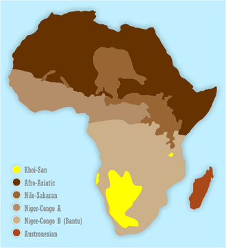 Mapa de distribución de las lenguas joisanas en África