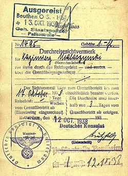 Sello de la Gestapo en un visado de tránsito