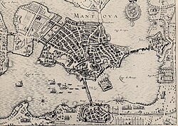 Antiguo mapa histórico de Mantua datado en 1630