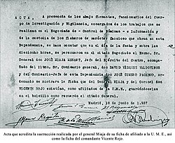 Acta oficial del Cuerpo de Investigación y Vigilancia de 1937 sobre la retirada de documentación