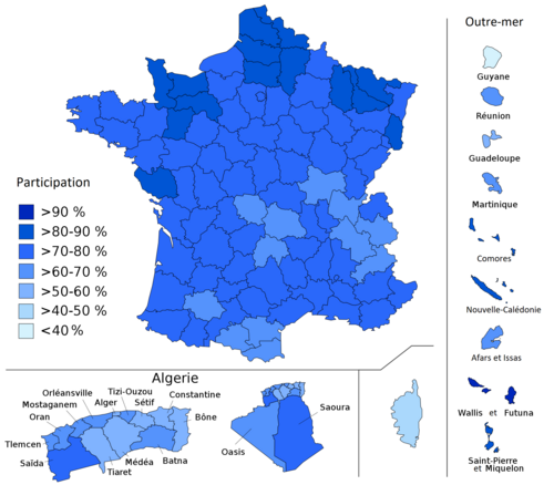 Mapa de resultados por departamento del referéndum de Argelia de 1961