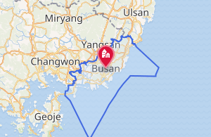 Mapa geográfico de la ubicación de Busan en el sureste de Corea del Sur.