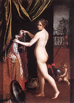 Pintura de Minerva armándose por Lavinia Fontana