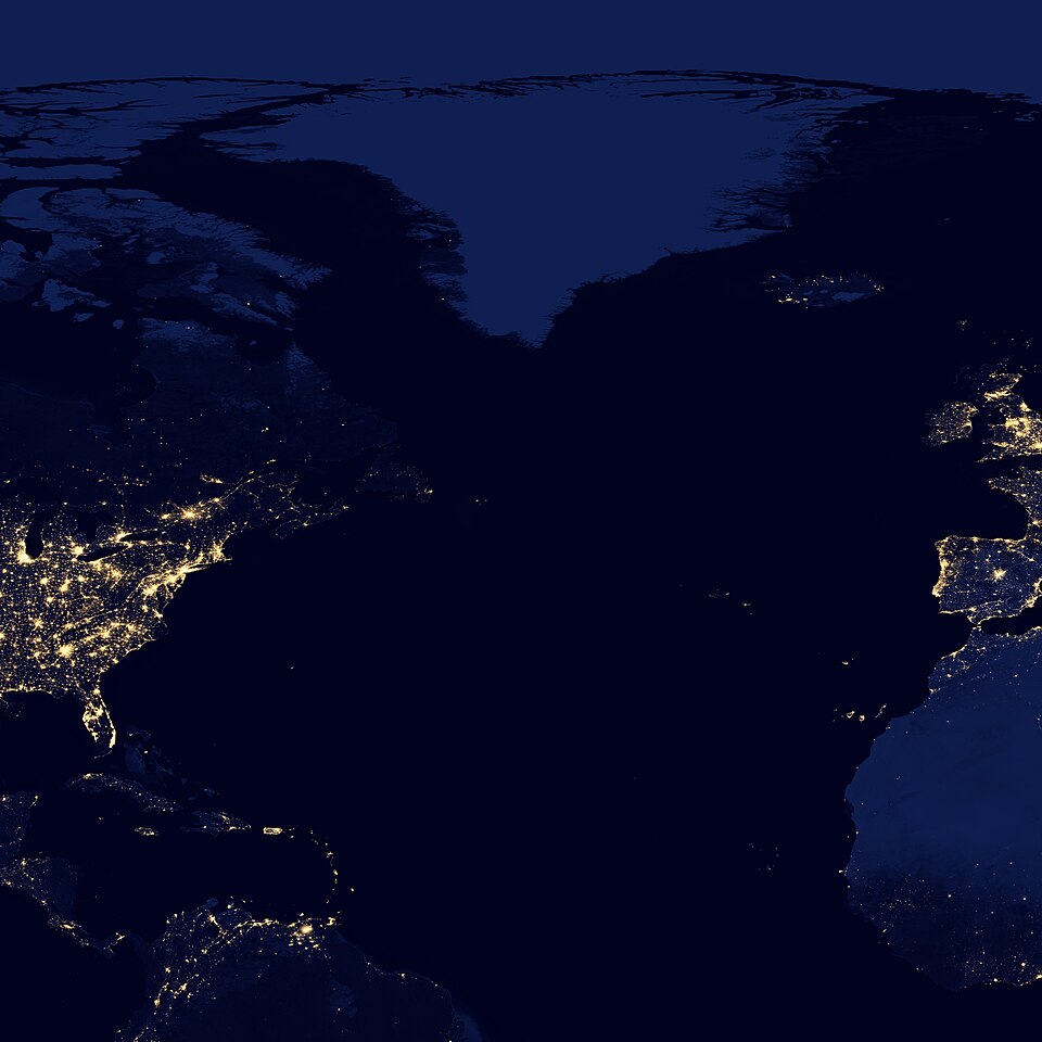 El Caribe desde el espacio durante la noche
