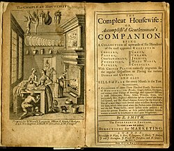 Portada histórica de un libro de cocina colonial que influyó en los recetarios estadounidenses.
