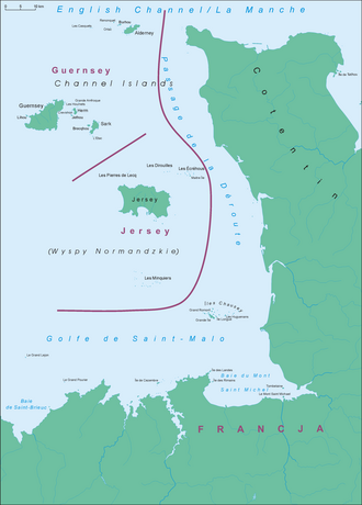 Mapa de las islas del Canal y la costa francesa