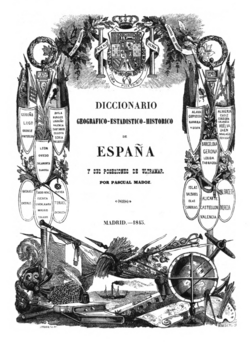Portada del Diccionario geográfico-estadístico-histórico de España y sus posesiones de Ultramar