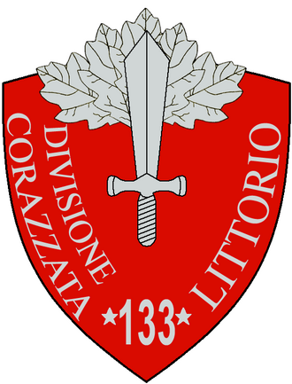 Emblema y datos básicos de la 133.ª División blindada Littorio