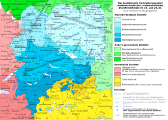 Distribución geográfica tradicional de los dialectos alemánicos en los siglos XIX y XX