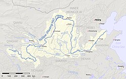 Mapa regional del río Amarillo y la posición de Qingdao