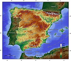 Mapa del relieve peninsular