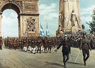 Desfile militar griego en París en julio de 1919.