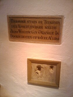 Marcas de bala en el Prinsenhof de Delft