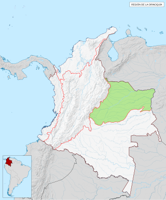 Mapa de ubicación de la región de la Orinoquía en Colombia