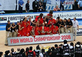 La selección española celebrando su primera medalla de oro en un Mundial