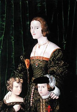 Juana y Felipe junto a miembros de la corte