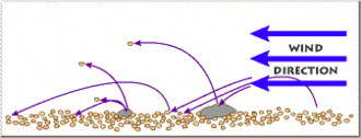 Esquema de saltación y acumulación de arena
