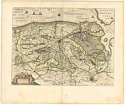 Mapa de Blaeu de la provincia de Flandes de 1645 que muestra la ubicación de Ostende