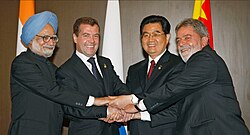 Hu Jintao junto a líderes de los países BRIC