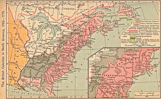 Mapa de la costa este de América del Norte entre 1763 y 1776.