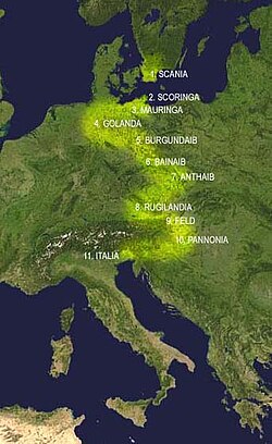Mapa de las etapas de la migración lombarda