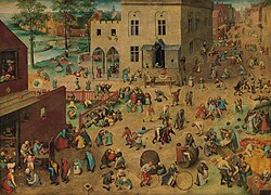 Pintura histórica que ilustra diversas actividades lúdicas infantiles