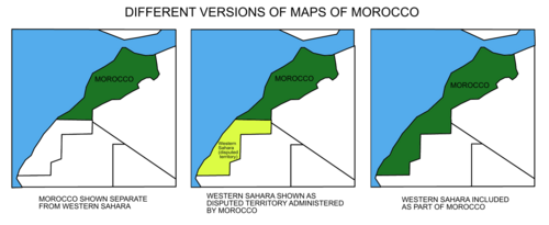 Comparativa de mapas que muestran las diferencias entre el territorio oficial y el reclamado por Marruecos