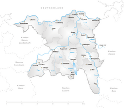 Mapa de los once distritos de Argovia