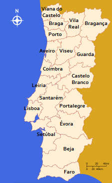 Mapa de ubicación de Portugal continental