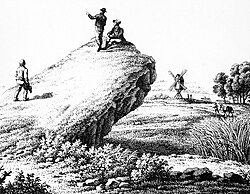 Grabado del siglo XIX que muestra el menhir Lovensteen