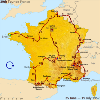 Ciclistas en una etapa del Tour de Francia 1952