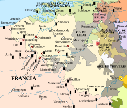 Mapa comparativo de los Países Bajos Austriacos y el principado de Lieja.