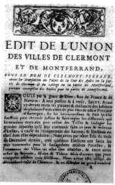 Documento histórico del Edicto de unión entre Clermont y Montferrand