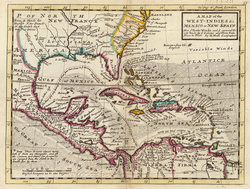 Antiguo mapa británico de las Indias Occidentales datado en el año 1736