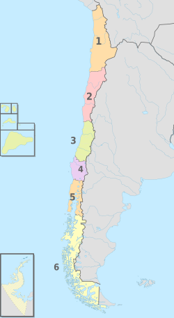 Mapa de las regiones de CORFO