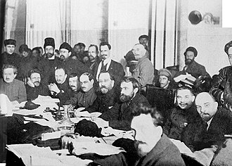 Delegados reunidos en el IX Congreso del POSDR en 1920 con Vladímir Lenin y Alekséi Rýkov