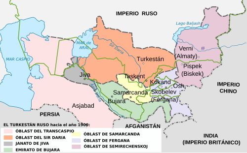 Mapa del Turquestán ruso a principios del siglo XX