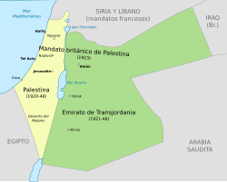 Representación cartográfica del Mandato británico de Palestina y el Emirato de Transjordania