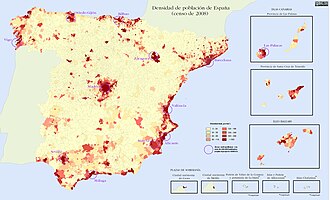 Mapa de densidad de población en municipios españoles