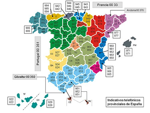 Mapa de prefijos provinciales de España