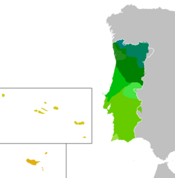 Mapa que ilustra los dialectos del portugués europeo