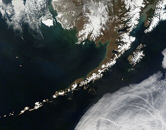 Vista satelital de las islas Aleutianas