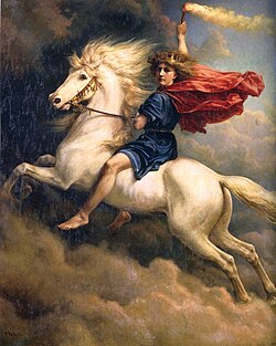 Pintura de Dagr, el dios nórdico del día, por Peter Nicolai Arbo