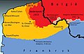 Mapa histórico del área lingüística flamenca en Francia