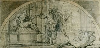 Dibujo de los años 1590 obra de A. Carracci Hermes protege de Circe a Odiseo
