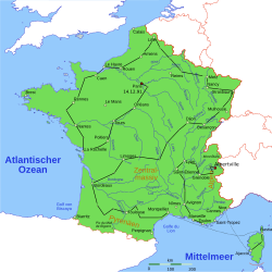 Mapa de la ruta de la antorcha olímpica a través de Francia