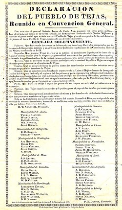 Cartel con la Declaración del Pueblo de Texas de 1835