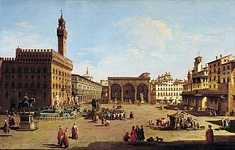 La Plaza de la Señoría de Florencia, óleo de Zocchi